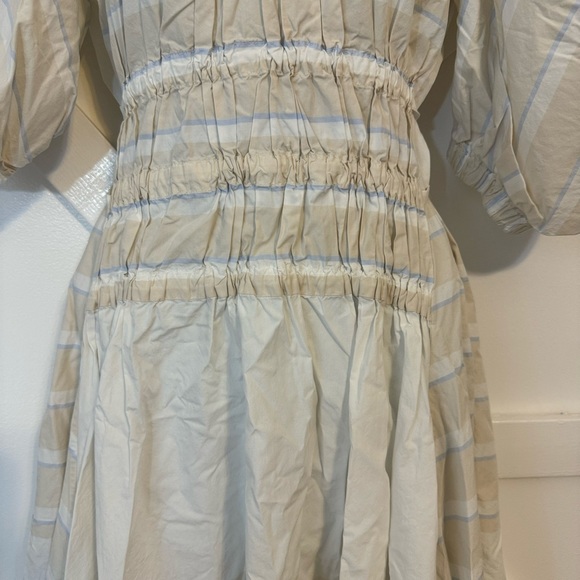 Eudon Choi Pina Puff Sleeve Tie Back Smocked Scoop Neck Asymmetric Midi Dress 8 - Picture 4 of 13